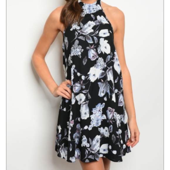 Dresses & Skirts - Black and Blue Floral Halter Dress